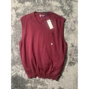 Chaps Men’s XXL Burgundy V-Neck Sweater Vest 100% Cotton Classic Preppy